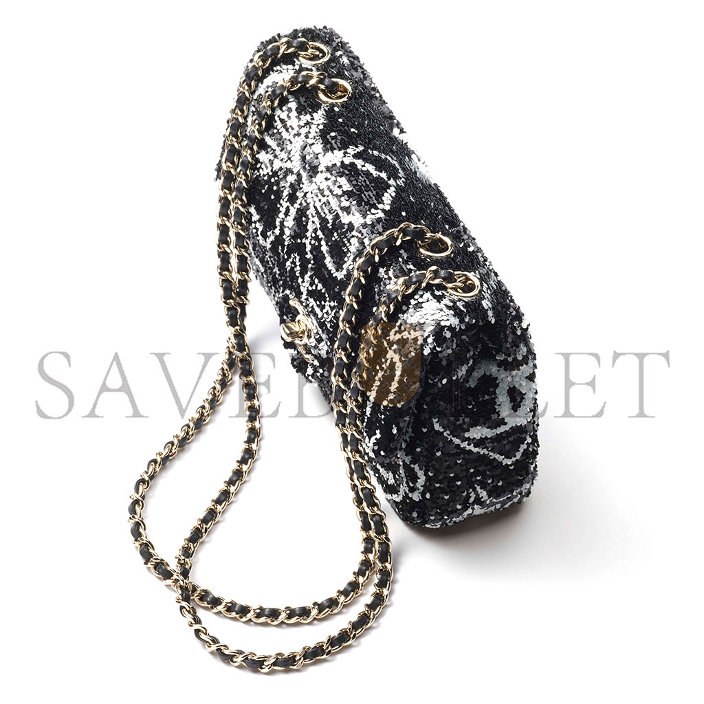 CHANEL MASTER FLAP BAG SEQUINS & GOLD-TONE METAL BLACK & WHITE AS4561 (21*14*8cm)